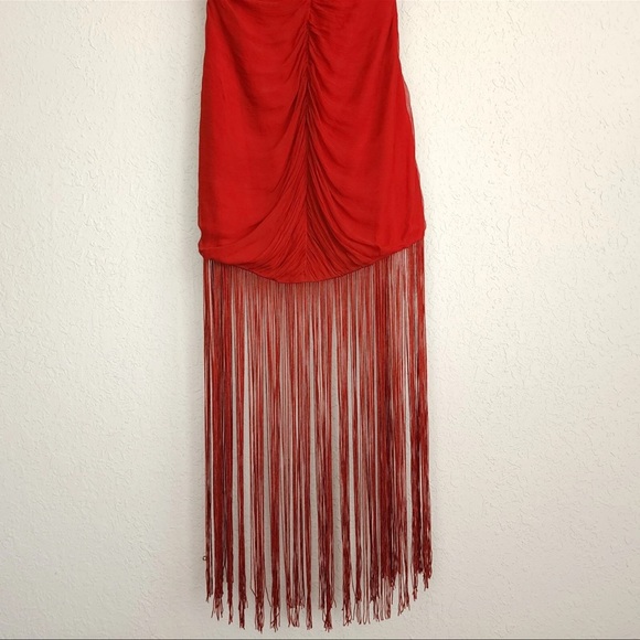 Anthropologie Vineet Bahl Red Wine Elegant Red Fringe Midi Dress - Picture 7 of 8